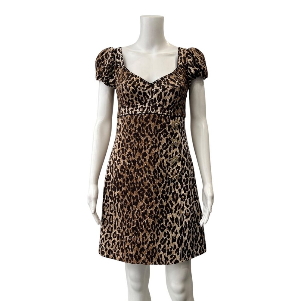 $1995 Dolce & Gabbana Brown Animal Print Leopard Star Mini Dress size 4/IT 42